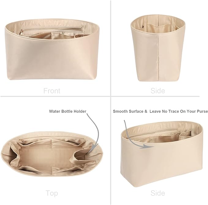 ZTUJO Purse Organizer Insert For Handbags, Silk Purse Organizer with Zipper, Silky Smooth, Bag Organizer For Speedy Neverfull Tote,onthego,Artsy, 6 Sizes(Small, Silky Beige)