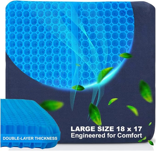 Large Gel Seat Cushion for Long Sitting, Cooling Gel Cushion for Office Chair, Tailbone Sciatica Coccyx Pain Pressure Relief Orthopedic Seat Cushion, Double Handles Non Slip Cover for Car Wheelchair