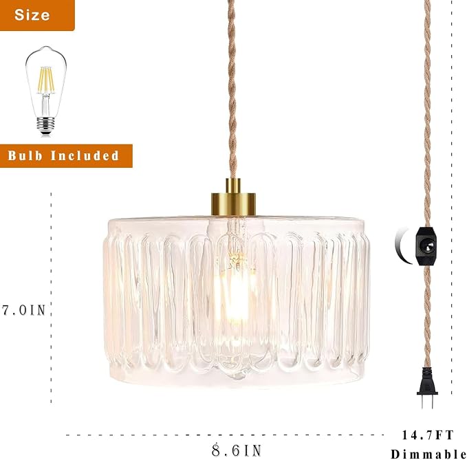 QIYIZM Glass Plug in Pendant Light Hanging Lights with Plug in Cord Milk White Hanging Lamp Gold Dimmable Mid Century Modern Plug in Chandelier Ceiling Fixture for Living Room,Kitchen,Boho