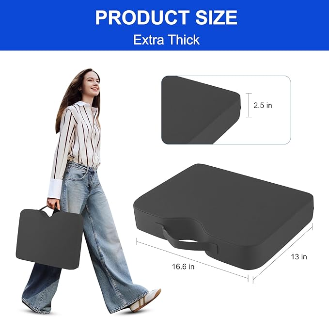 Stadium Seat Cushions 2 Pack, Extra Thick 2.5 Inch, U-Shaped Ergonomic Design, Waterproof & Portable Bleacher Seats with Carrying Handle