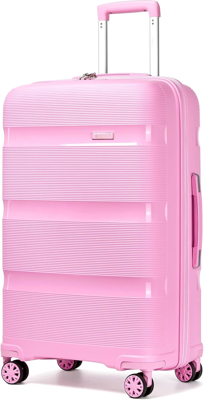 Kono Carry On Luggage 28 Inch Checked-Large Hard Shell Travel Trolley 4 Spinner Wheels Lightweight Polypropylene Suitcase with TSA Lock, Pink