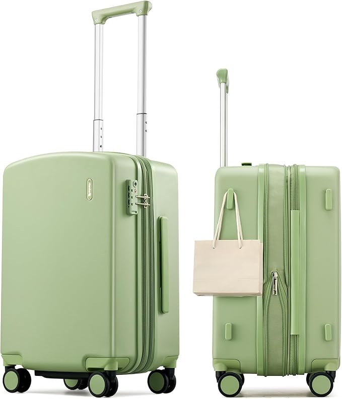 Hanke Expandable Carry On Luggage 22x14x9 Airline Approved, 20 Inch Hard Shell Suitcases with Wheels, Lightweight Travel Luggage Carry On Suitcase for Woman & Men with Tsa Lock(Bamboo Green)