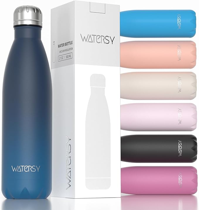 WATERSY Stainless Steel water bottles,17oz/500ml Insulated Water Bottles,Blue Green metal water bottle Keeps Drink Cold and Hot,BPA Free kids water bottles for School,Gym,Travel,Sports