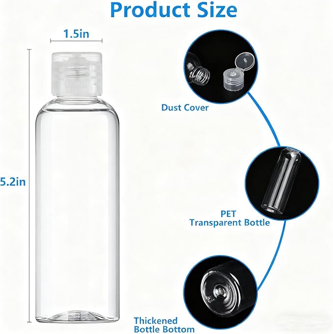 4 Pack 3.4 Oz (100ml) TSA Approved Travel Bottles for Toiletries, Leak Proof Plastic Travel Essentials Accessories with Labels | 4 Pack, TSA Approved, for Toiletries, Leak Proof, with Labels