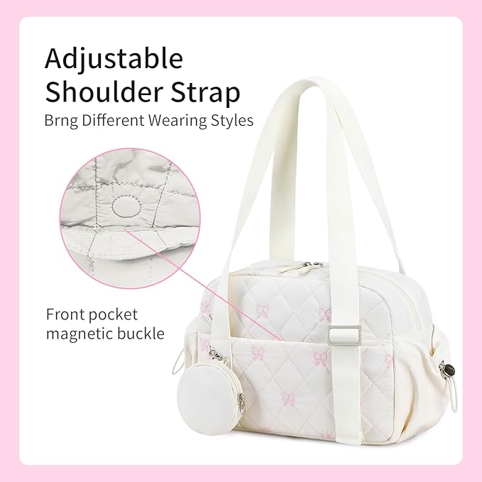 CAMTOP Mini Gym Bag for Women, Small Gym Tote Bag Puffy Quilted Sports Duffel Bag with Wet Compartment and Coin Purse Duffel Bags Dance Yoga Workout Bag for Gifts