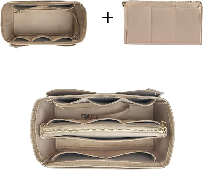 ZTUJO Purse Organizer Insert, Felt Bag Organizer with Metal Zipper, Handbag & Tote Shaper, For Speedy Neverfull Tote, 7 Sizes