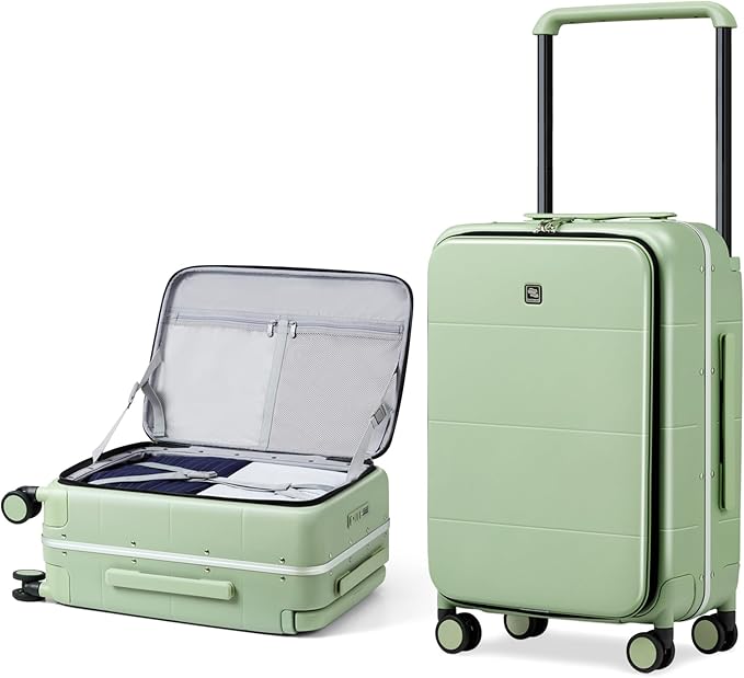 Hanke Top Opening 24 Inch Luggage with Spinner Wheels, Aluminum Frame All-PC Hard Shell Medium Suitcase, Trunk Wide Handle Luggage for Travel, TSA Checked-Medium (Bamboo Green, 69L)