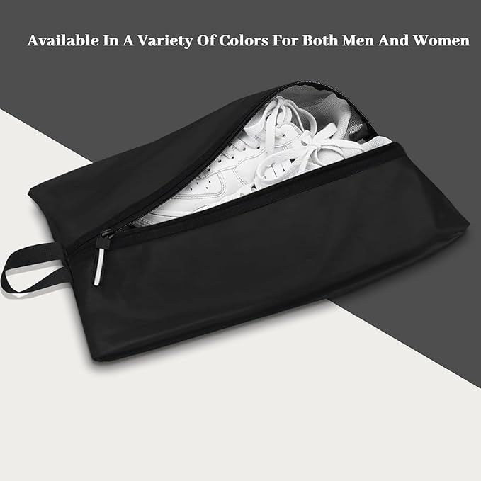 Shoe Bag for Travel, Water-Resistant Shoe Pouch for Gym, Odor-Resistant Soccer Cleats Bag with Zipper for Sports Travel Work Men and Women (Black, 2-Pack)