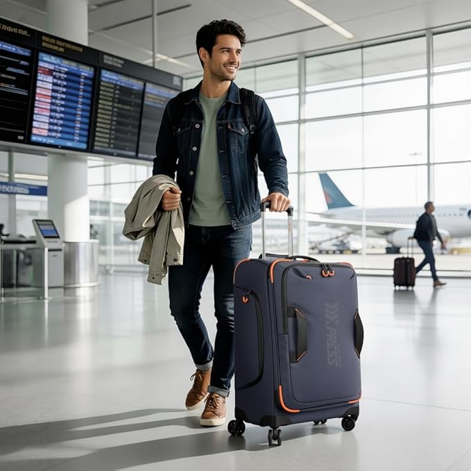 26'' Softside Rolling Luggage with Double Spinner Wheels,Waterproof,Lightweight Travel Suitcase for Men Women（Blue,26in）