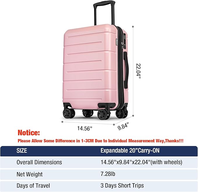 KYME Carry On Luggage 22x14x9 Airline Approved Expandable Hardshell 20 Inch Suitcase with TSA Lock Carry On Suitcase with Wheels Small Travel Rolling Luggage with Cup Holder for Women