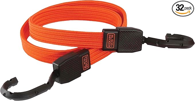 Black+Decker BDX1011-32PK Black/Orange 36" Flat Bungee Cord Straps, 32 Pack