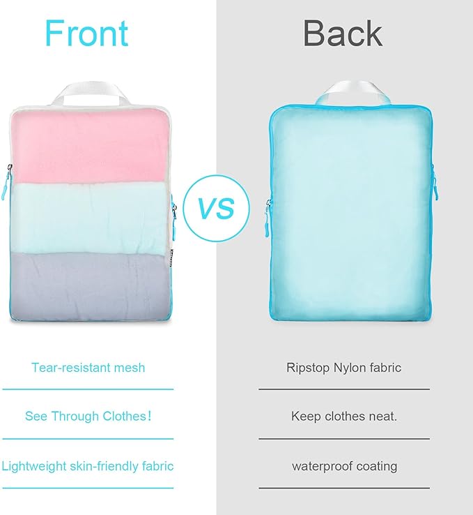 Lightweight Compression Packing Cubes for Suitcases, Compressible Expandable Travel Packing Organizer with Clear Toiletries and Backpack Bag, Travel Essentials for Carry on Luggage 7 Set