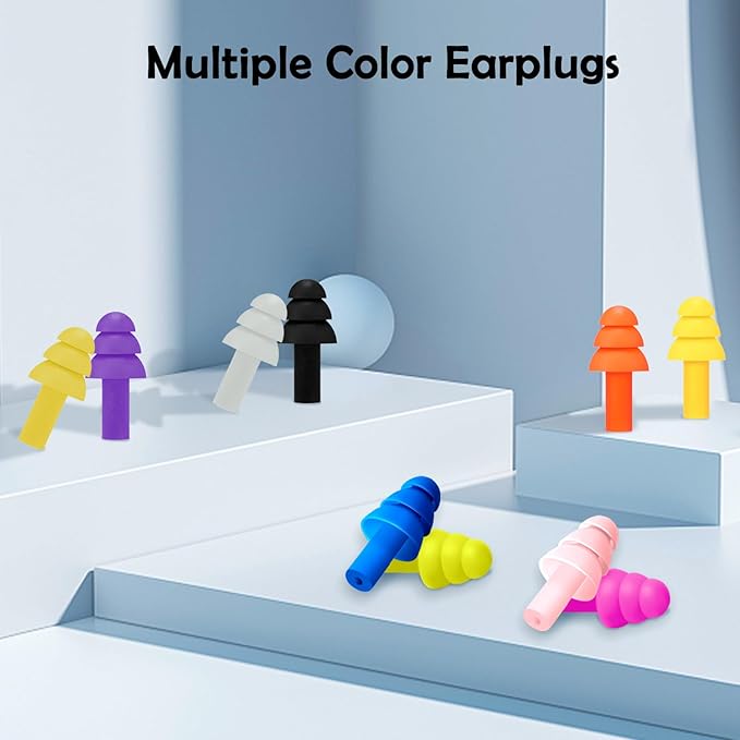 200 Pairs Ear Plugs for Sleeping Noise Cancelling, 10 Colors Reusable Silicone Sound Blocking Earplugs, Waterproof Noise Reduction Ear Plugs for Shooting, Swimming, Concerts, Snoring