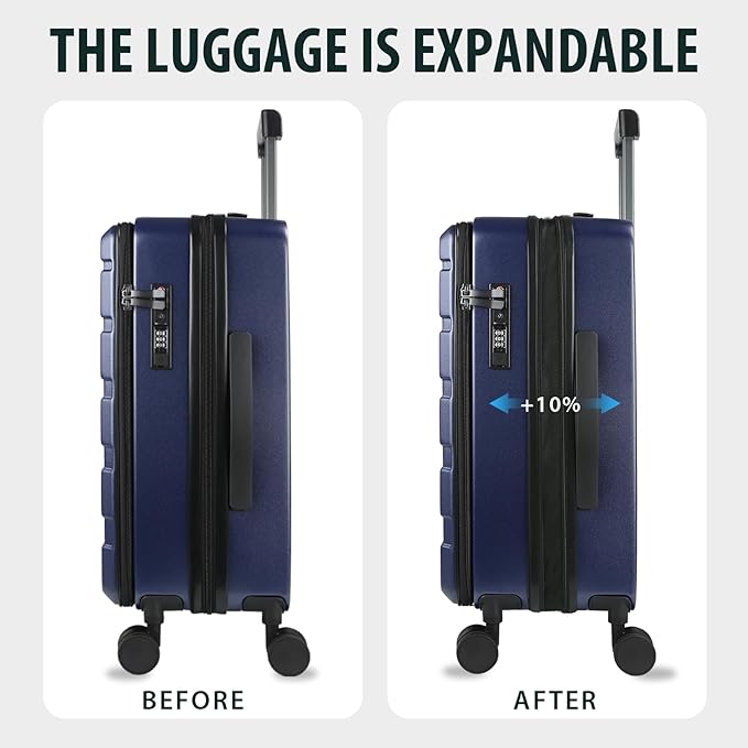 KROSER Carry On Luggage with Spinner Wheels & Built-in TSA Lock, Expandable Top Opening Hard Shell Suitcase Large Capacity Durable Rolling Luggage with USB Port, Carry-On 20-Inch, Navy