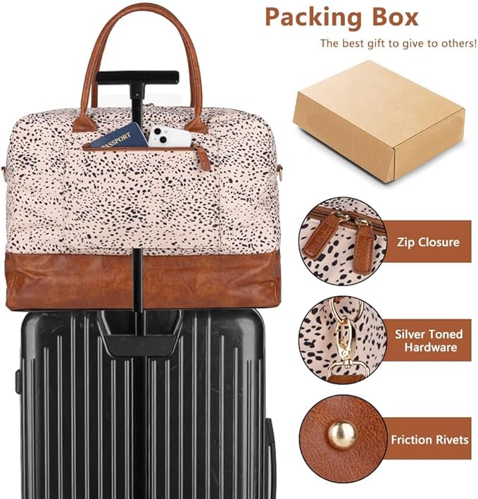 MyMealivos Canvas Weekender Bag for Women, Large Overnight Travel Carry on Duffel with Shoe Compartment & Toiletry Bag, Durable & Dirt-Resistant Personal Item Bag for Airplanes, Luggage Sleeve