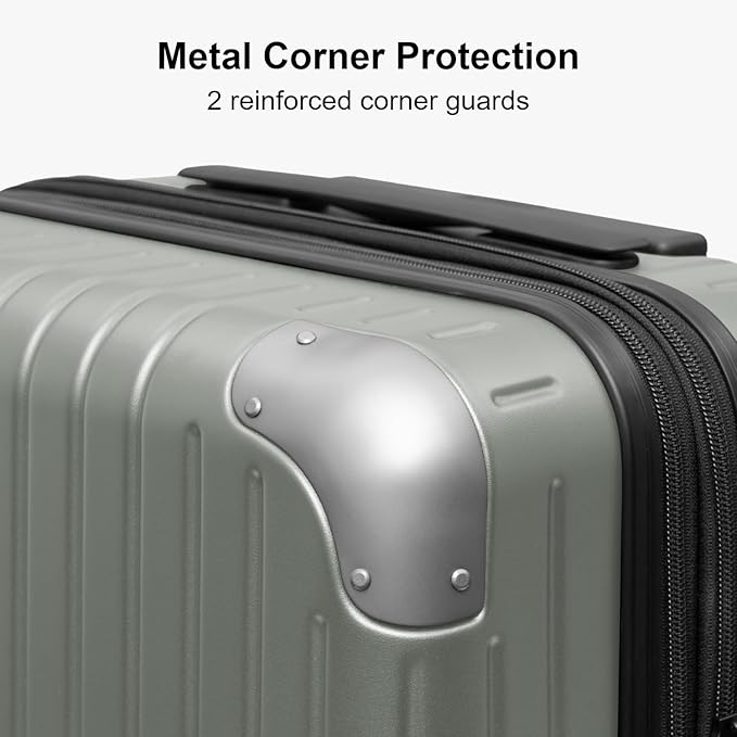 LEVEL8 Carry on Luggage Airline Approved, Hardshell Suitcases with Spinner Wheels, PC Expandable Luggage, 20 Inch, Green