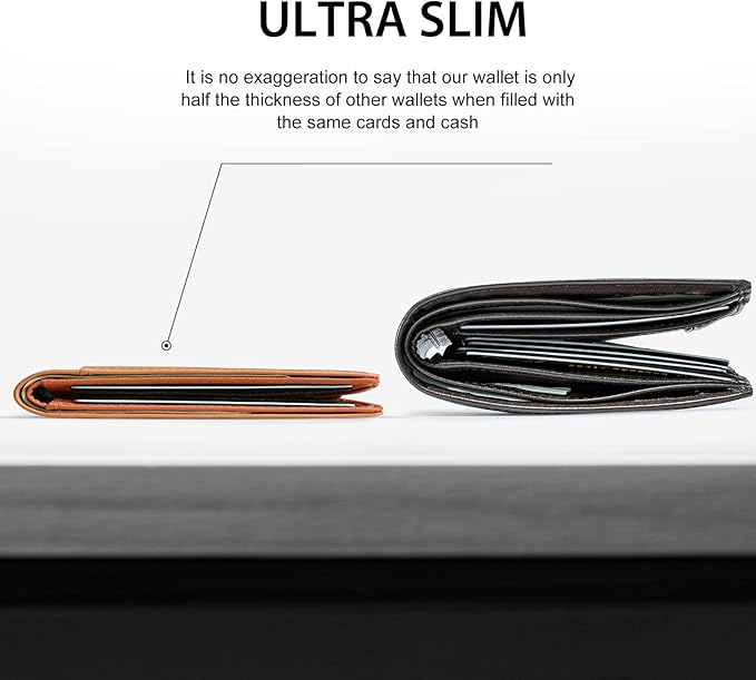 GSOIAX Slim Wallet for Men Rfid Blocking Leather Bifold Front Pocket Carbon Fiber Credit Card Holder Novelty Wallets With Gift Box (Brown)