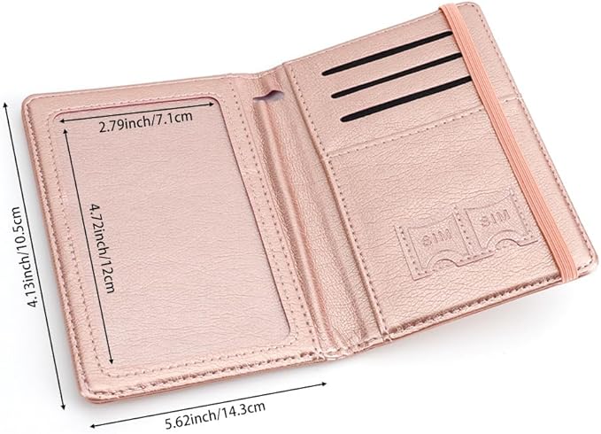 Passport Holder for Travel Essentials, Passport Cover Wallet Passport Holders for Women Men, PU Leather Passport Book Card Case with Pen Holder for Family Travel Must Haves Accessories, Rose Gold