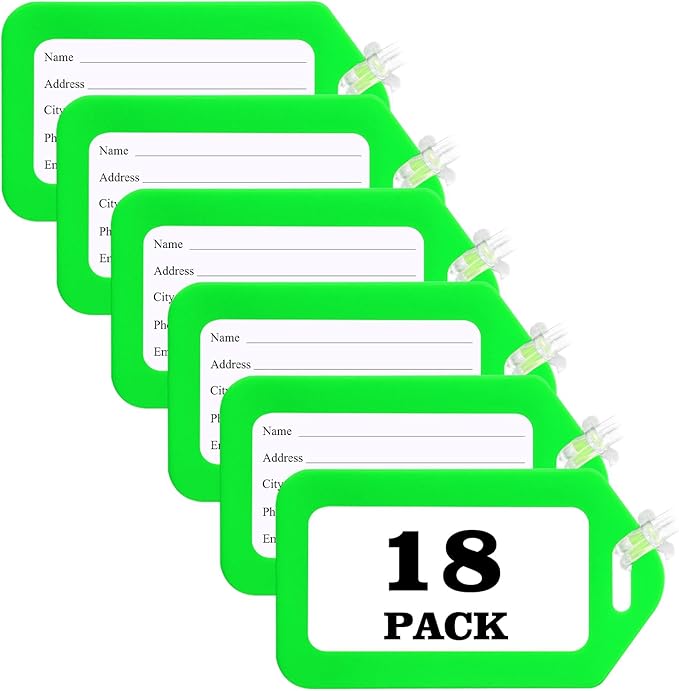 18 Pack Luggage Tag Bright Luggage Tags for Suitcases Bag Tags Name Tags for Kids Travel Accessories Must Haves by Sodsay (Green)