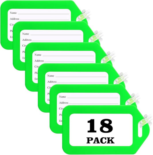 18 Pack Luggage Tag Bright Luggage Tags for Suitcases Bag Tags Name Tags for Kids Travel Accessories Must Haves by Sodsay (Green)