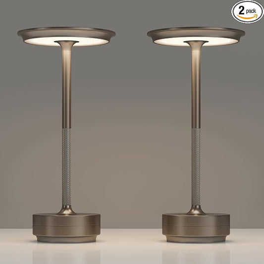 TBBGA 2 Pack Rechargeable Table Lamps Cordless, 5000mAh Outdoor Table Light | 3 Color Stepless Dimming Portable LED Table Lamp with Memory Function, for Home/Dinner/Patio/Restaurant.(Light Cafe)