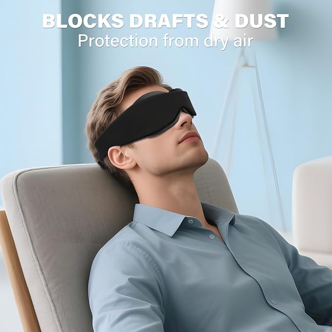2026 Upgraded Sleep Mask for Dry Eyes – Reusable Eye Mask for Men & Women –100% Blackout & Adjustable Moisture Goggle, Soft, Comfortable– Ideal for Travel – Black