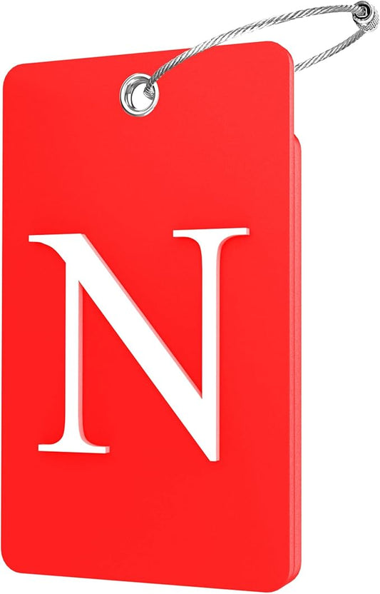 Gostwo 2 Pack Luggage Tags for Suitcases, 26 Initial Letter Travel Luggage Baggage Identification Labels ID Tag Fully Bendable Tags with Stainless Steel Loop (Red) (Letter N)