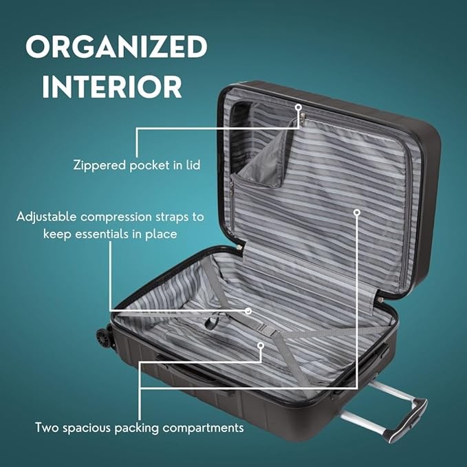 Skyway Epic 2.0 Hardside Lightweight and Durable ABS Shell Luggage, Spacious with 8-Wheel Spinners, Comfort Grip with Telescoping Handle, Men and Women, Midnight, 3-Piece Set (20,24, 28)