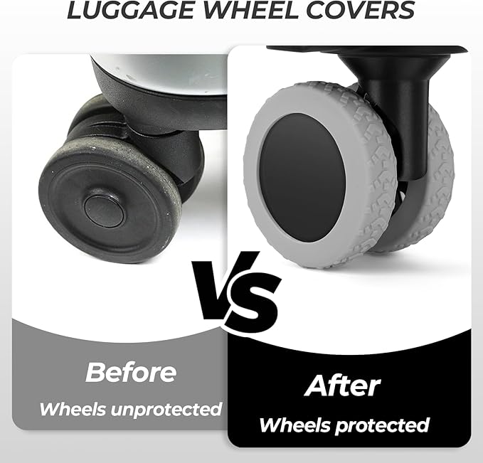 8 Pack Luggage Wheel Covers for Dual Spinner Wheels, Silicone Suitcase Wheel Protectors for 2.0"-2.4" Wheels, Noise Reducing & Anti-Scratch Tire Sleeves, Travel Accessories for Checked & Carry On
