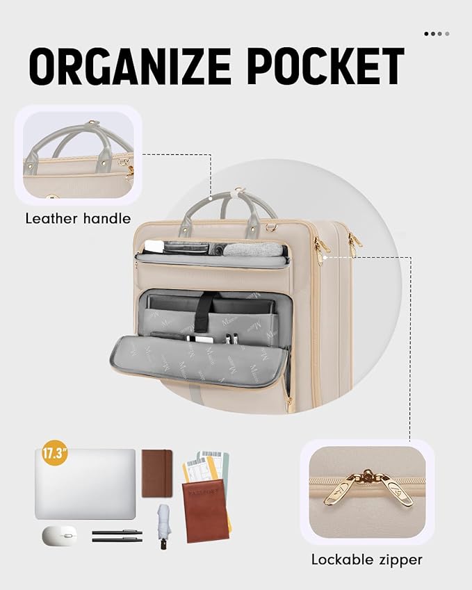 MATEIN Garment Bags for Travel for Women, Large Garment Bags for Hanging Clothes Up to 7 Suits, Business Convertible Travel Suit Carrier with Strap, Foldable Suitcase Luggage Fit 17.3" laptop, Beige