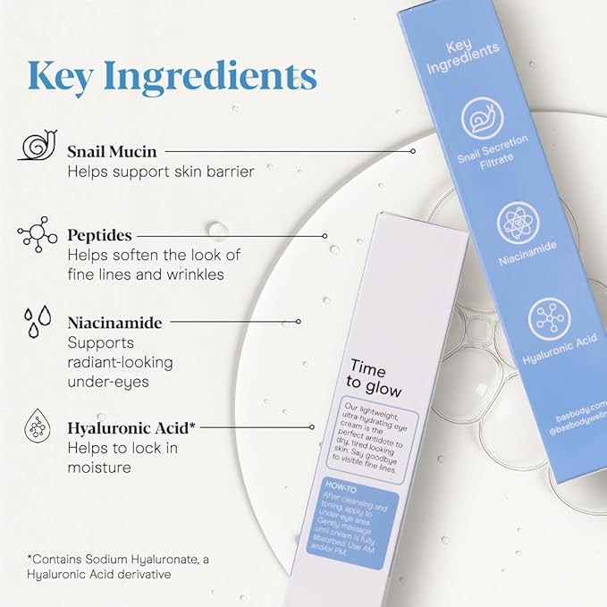 Baebody Snail Mucin Eye Cream (30 ml/1.06 fl oz) - Anti-Aging Korean Eye Cream for Dark Circles and Dry Skin - Snail Mucin Serum with Peptides and Hyaluronic Acid