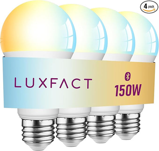 Alexa Light Bulbs 150W Equivalent, Smart Light Bulbs Directly Compatible with Alexa, Tunable Warm to Cool White, A19 E26 Bluetooth Light Bulb, No WiFi Required, 14W 1600LM, 4 Pack