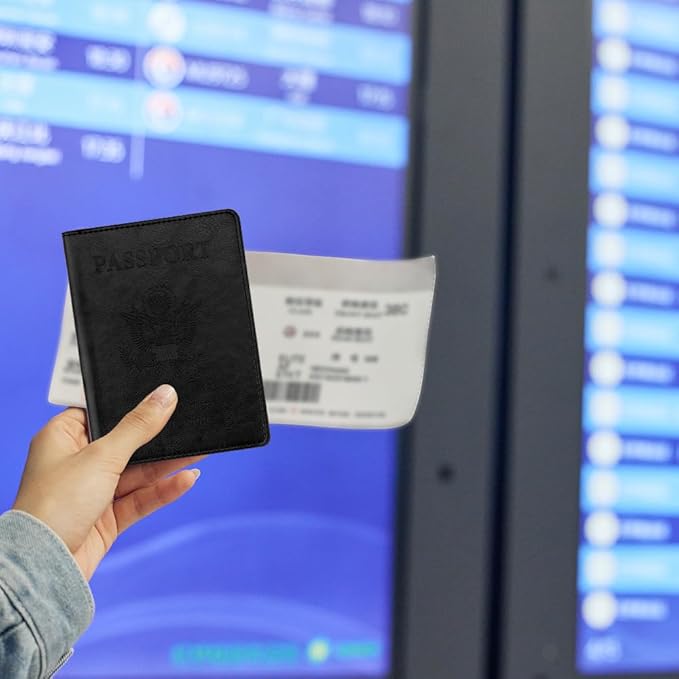 Passport Holder, Travel Must Haves, Men's Black Leather Passport Case with Vaccine Card Slot