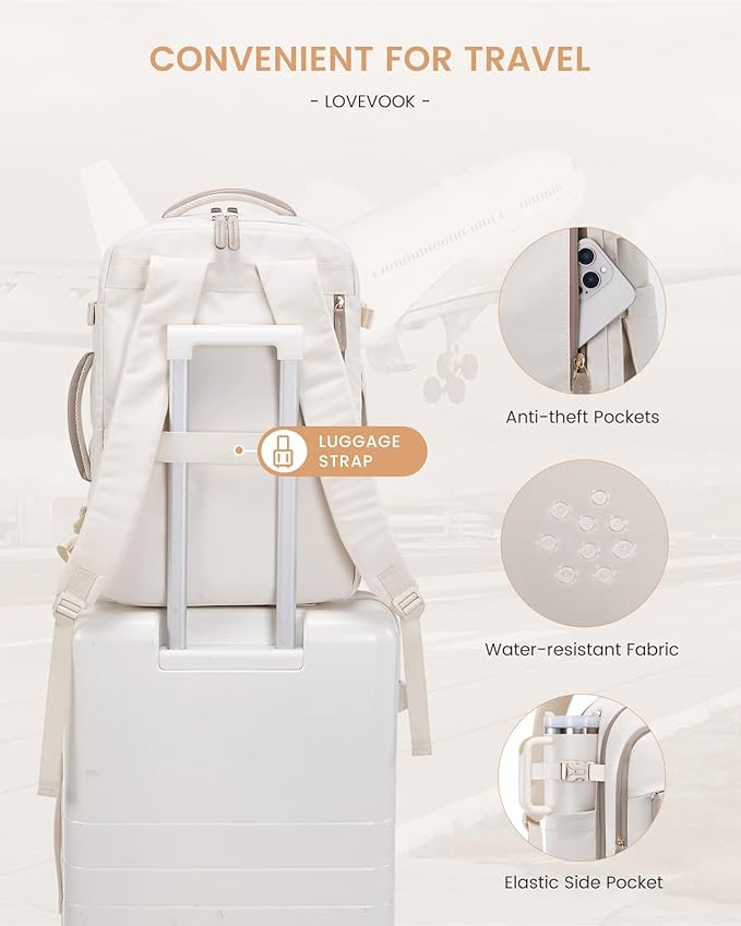 LOVEVOOK Travel Backpack for Women & Men, 40L Carry on Backpack Airline Approved, Large TSA Personal Item Travel Bag fits 17.3" Laptop, Business Weekender Bag for Essentials, 4Pcs