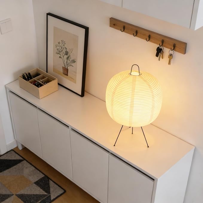 Rice Paper Lamp, Japanese Lantern Lamp for Wabi-Sabi Decor | 3 Color Temperature Bulb Included, Noguchi Paper Table Lamp for Bedroom, Living Room and Beisde, Cozy Ambiance