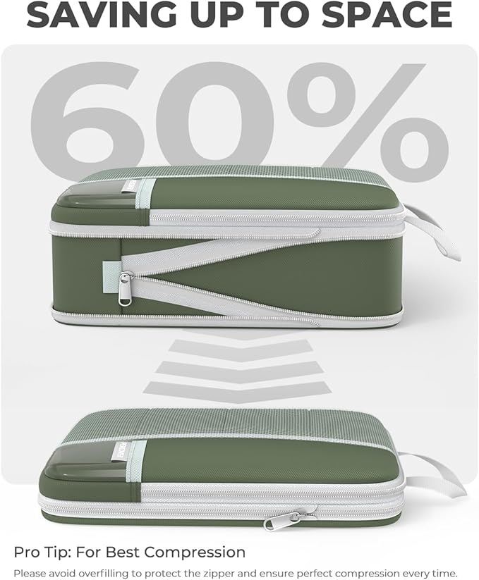 Percover Compression Packing Cubes 8-Piece Set, Packing Cubes Compression for Travel with Laundry Bag & Shoe Bag, Travel Organizer for Carry On & Checked Luggage, Green