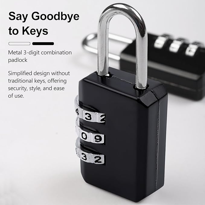 2-Pack Customizable Black Luggage Locks – Set Your Own Combination, Secure Travel Padlocks for Suitcases, Backpacks, and Bags