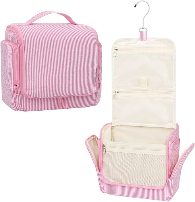 Relavel Hanging Toiletry Bag for Women, Travel Makeup Bag Cosmetic Organizer Toiletries Shower Bag for Travel Essentials, Accessories, Cute Gifts for Girls, Pink