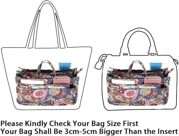 BTSKY Printing Handbag Organizers Inside Purse Insert-High Capacity 13 Pockets Bag Tote Organizer with Handle Sunflower