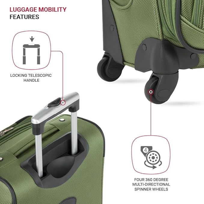 SWISSGEAR Sion Softside Expandable Spinner Luggage Durable Lightweight Travel Suitcase, Evergreen, Carry-On 21-Inch