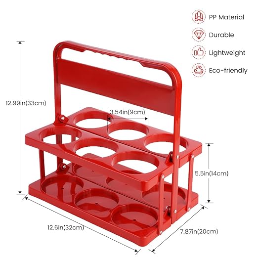Bodaon 6 Cup Drink Carrier with Handle, Plastic Cup Carriers for Drinks, Drink Holder for Car, Take Out Delivery Drivers, Accessories, Portable Foldable Reusable Mobile, Use for Food Delivery Bag, Red