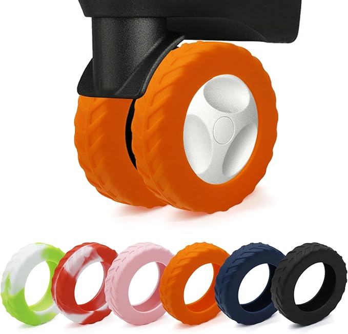 XYOFUN Luggage Compartment Wheel Protection Cover - Upgraded 8-Pack Anti Dust & Scratch Noise Reduction Carry On/Travel Suitcase Wheel Protector - For 2-2.4" wheels - Orange
