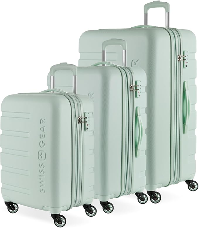 SwissGear 7366 Signature Hardside Expandable Luggage with Spinner Wheels, TSA Lock, Cup-Holder, Clearly Aqua, 3-Piece Set (19/23/27)