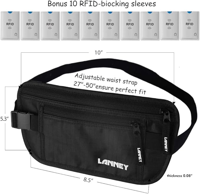 Money Belt for Travel Women and Men Slim Hidden Travel Wallet with RFID Blocking