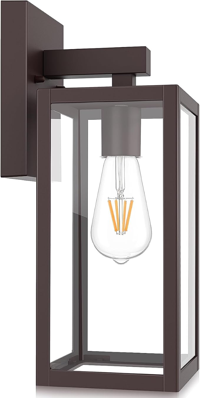 MAXvolador Outdoor Wall Light Fixture, Exterior Waterproof Wall Lantern | Porch Wall Sconce Dark Chocolate, Anti-Rust, E26 Socket, Clear Glass, Outside Wall Mount Light, Front Door Lighting for Patio