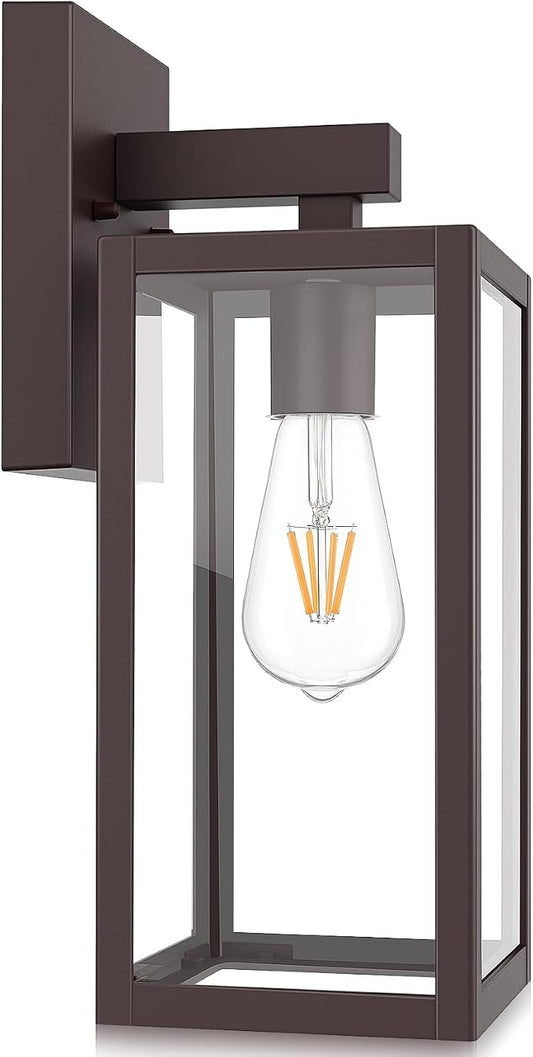 MAXvolador Outdoor Wall Light Fixture, Exterior Waterproof Wall Lantern | Porch Wall Sconce Dark Chocolate, Anti-Rust, E26 Socket, Clear Glass, Outside Wall Mount Light, Front Door Lighting for Patio