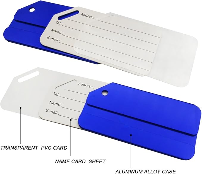 2Pack Blue Aluminum Luggage Tags, Luggage Tag Holders for Travel Luggage Baggage Identifier by Ovener