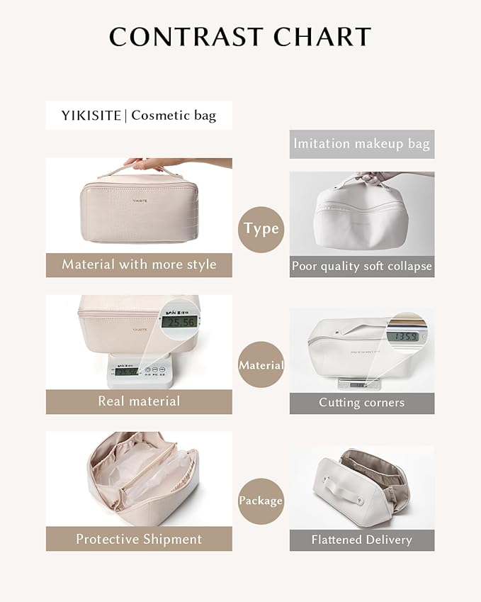 Make Up Bag, Cosmetic Organizer for Women, Waterproof Croc PU Leather Makeup Organizer with Divider and Handle Toiletry Bag Travel Bag(Croc Embossed, White)