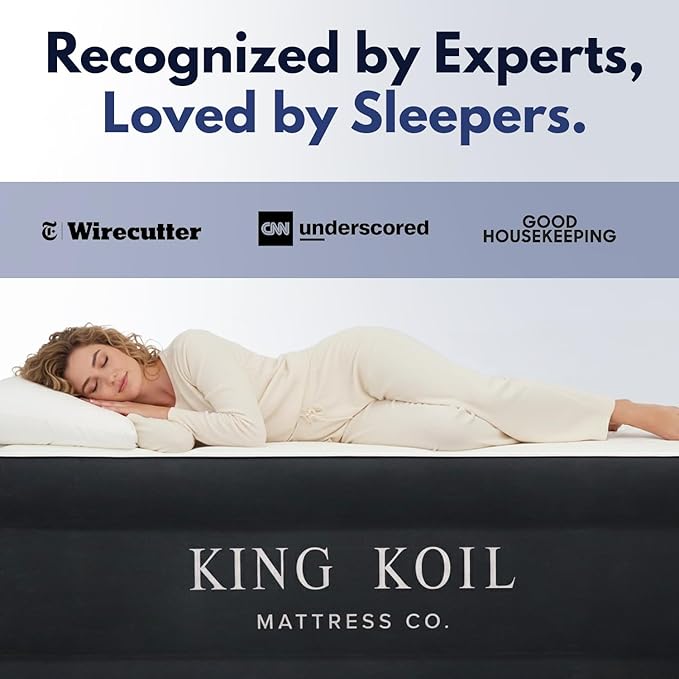 King Koil Premium California King Air Mattress with Built-in High-Speed Patented Pump for Home, Camping & Guests- Inflatable Double High Airbed Blow Up Bed, Waterproof, 1 Year Warranty