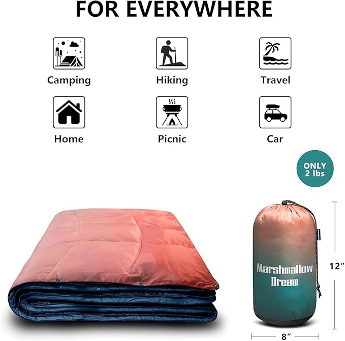Camping Blanket, Puffy Blanket Lightweight Windproof Water Resistant for Outdoors,Hiking, Backpacking,Beach,Car,Picnic,Stadium